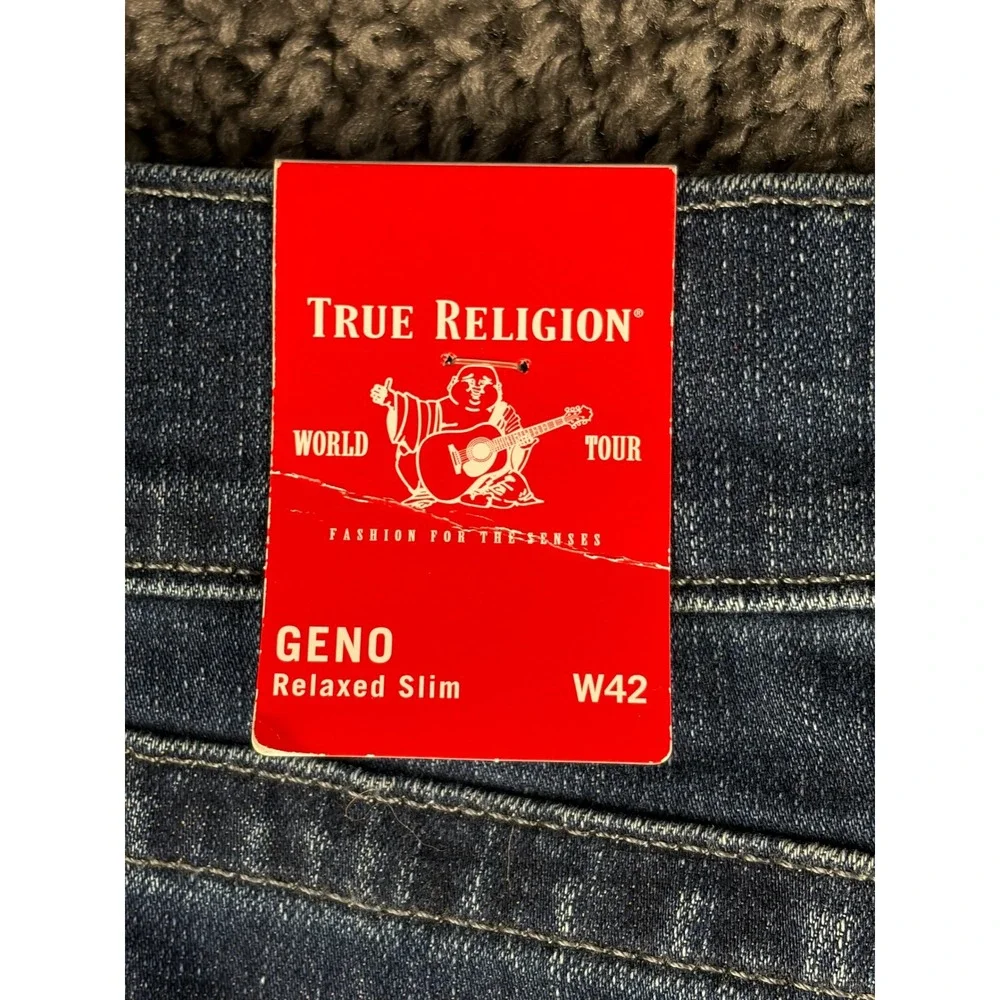 True Religion Geno Relaxed Slim Jeans Blue Hunnids Mens 42 103283 Denim NEW